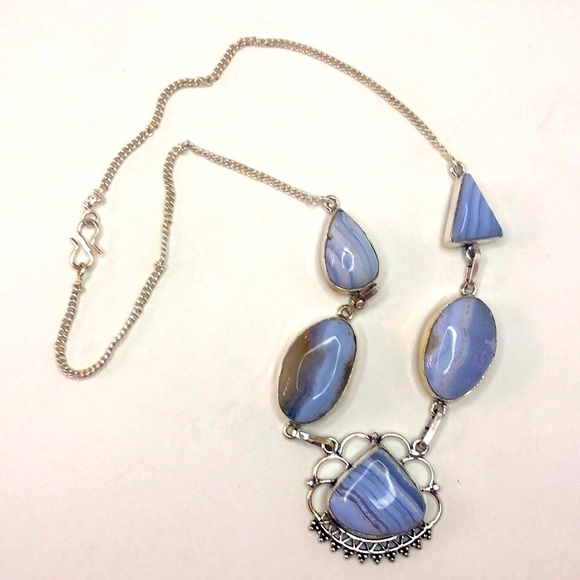 Sterling Silver 925 Lace Agate Gemstone Necklace - Picture 9 of 12